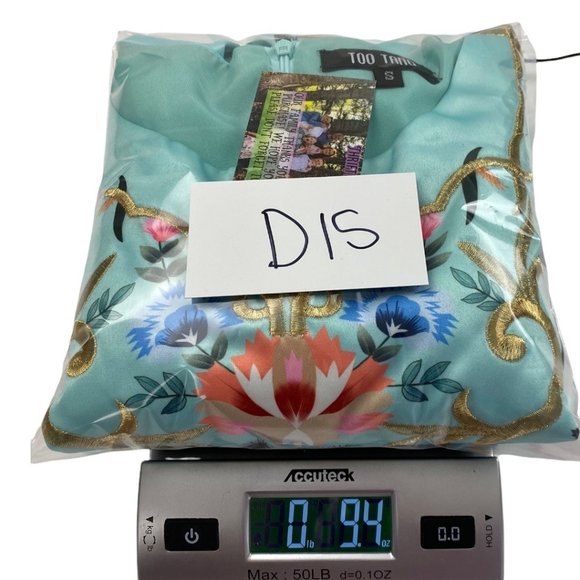 NWOT Sky Blue Embroidered Floral A-line Sleeveless Satin Sundress size Small - Picture 9 of 9